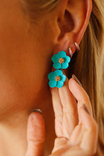 Teal Tiered Flower Dangle Earrings