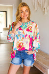 Start The Day Fuchsia Floral Print Ruffle Sleeve Top