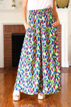 Stand Out Navy & Green Abstract Print Smocked Waist Palazzo Pants