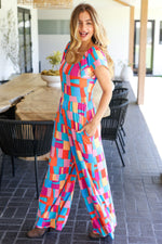 Scarlet & Aqua Geometric Print Wide Leg Jumpsuit