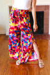 Vacay Vibes Kaleidoscope Smocked Waist Side Slit Palazzo Pants