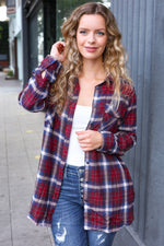 Make a Move Cabernet Plaid Button Down Long Sleeve Top