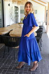 Live For Today Royal Blue Elastic V Neck Tiered Maxi Dress