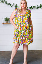 Indigo & Lemon Floral Babydoll Ruffle Dress