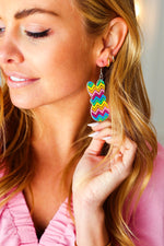 Rainbow Chevron Easter Bunny Dangle Earrings