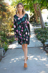 Midnight Floral Tiered Babydoll Dress with Pockets