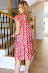 Easy Living Coral Geo Boho Print Yoke Poplin Woven Dress