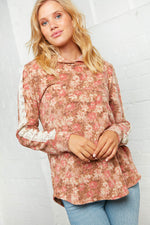 Cashmere Feel Brushed Sweater Floral Hoodie