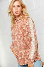 Cashmere Feel Brushed Sweater Floral Hoodie