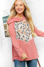 Leopard Thermal Yoke Brushed Hacci Cross Stitch Hoodie