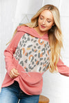 Leopard Thermal Yoke Brushed Hacci Cross Stitch Hoodie