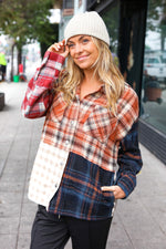 Catch Glances Muticolor Plaid Color Block Snap Button Shacket