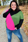 Black & Pink Dolman Colorblock Top