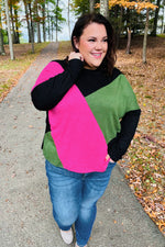 Black & Pink Dolman Colorblock Top