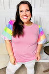 Stand Out Pink Rainbow Sequin Puff Sleeve Top