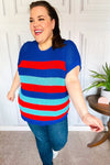 Forget Me Not Royal Blue Stripe Short Sleeve Dolman Sweater