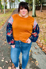 Rust & Navy Floral Textured Hacci Top