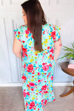 What A Vision Aqua Floral Fit & Flare Maxi Dress