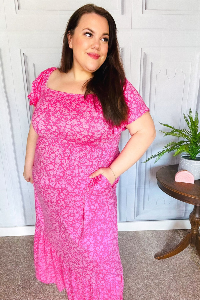 Perfectly You Fuchsia Ditzy Floral Fit & Flare Maxi Dress