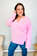 Eyes On You Pink Mineral Wash Rib Notch Neck Pocket Top