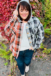 Rust & Charcoal Plaid Colorblock Hoodie Shacket