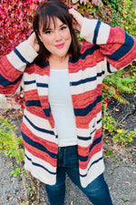 Put Together Rust & Navy Striped Pocketed Cardigan