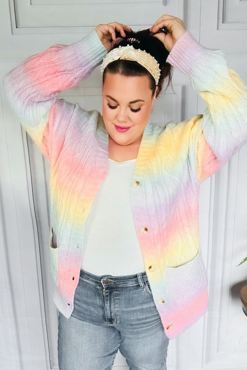 Face The Day Rainbow Ombre Cable Knit Cardigan