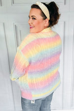 Face The Day Rainbow Ombre Cable Knit Cardigan