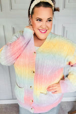 Face The Day Rainbow Ombre Cable Knit Cardigan