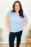 The Perfect Find Sky Blue Dolman Short Sleeve Crochet Sweater Top