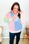 Perfectly Poised Blush & Blue Stripe Half Zip Up Oversized Sweater