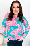 Find Love Aqua/Pink Fitted Floral Print Buttery Soft Knit Top