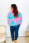 Find Love Aqua/Pink Fitted Floral Print Buttery Soft Knit Top