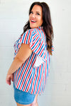 American Red White & Blue Stripe Shirred Yoke Neck Top