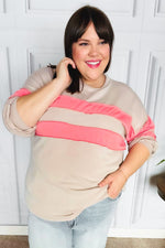 Rally Day Taupe & Coral Game Day Stripe Outseam Terry Top