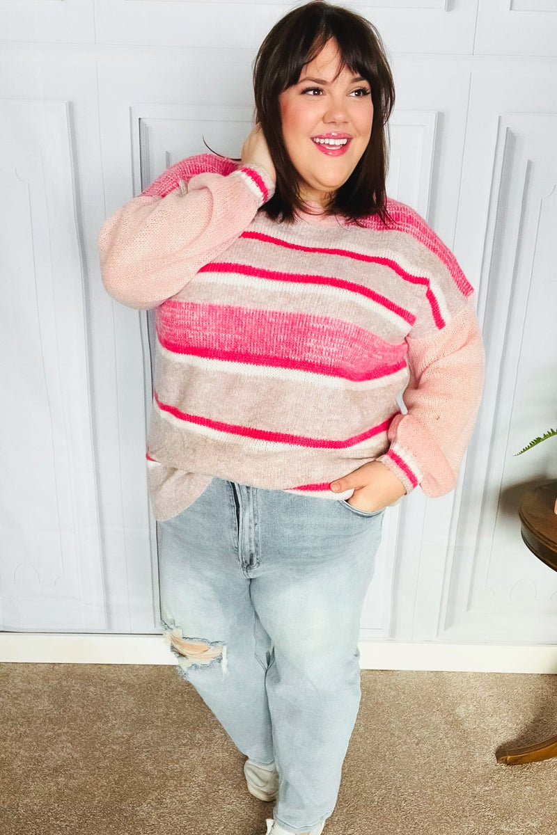 On The Chase Pink & Coral Striped Knit Sweater