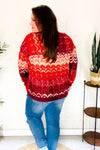 Holiday Vibes Wine Cable Knit Print Hacci Knit Sweater