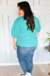 Take A Bow Mint "Mama" Embroidery Pop-Up Puff Sleeve Sweater Top