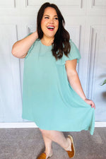 Out For The Day Sage Crinkle Woven Ruffle Sleeve Dress