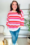 Follow Me Red/Pink Loose Knit Stripe Ribbed Pullover