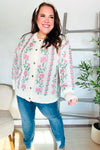 All For Love Ivory Jacquard Vertical Floral Button Down Cardigan