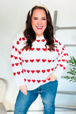 Be Mine White Jacquard Heart Stripe Pullover Sweater