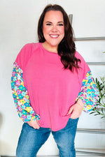 Lock Eyes Pink & Floral Bubble Sleeve French Terry Pullover