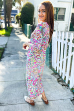 Follow Me Round Neck Paisley Print Pocketed Midi Dress