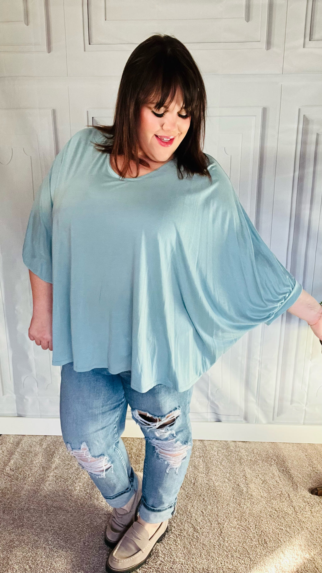 Call On Me Aqua Dolman Modal Knit Top