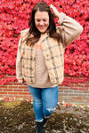 Layer Up Taupe Plaid Snap Button Quilted Puffer Vest