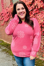 Holiday Ready Red Snowflake Brushed Hacci Sweater Top