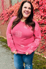 Holiday Ready Red Snowflake Brushed Hacci Sweater Top