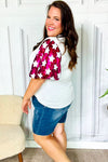 Feeling Patriotic White & Magenta Star Sequin Puff Sleeve Top