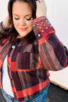 City Streets Burgundy & Rust Plaid Studded Cropped Jacket